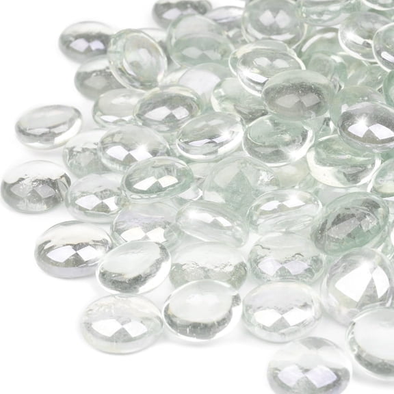 Flat Glass Marbles 0.66lb/300g,Topboutique Clear Glass Beads,Flat Marble Beads,Transparent Flat Gems,Decorative Vase Filler Table Scatter Decor (17-19mm)