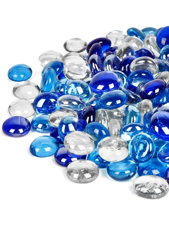 Flat Glass Marbles Blue Mixed Gemstone Vase Fillers Beads Glass Beads Decorative Pebbles Gemstone Floral Fish Tank Rocks for DIY Crafts Vase Fillers Fish Tank Aquarium (17-19mm,0.66lb/300g)