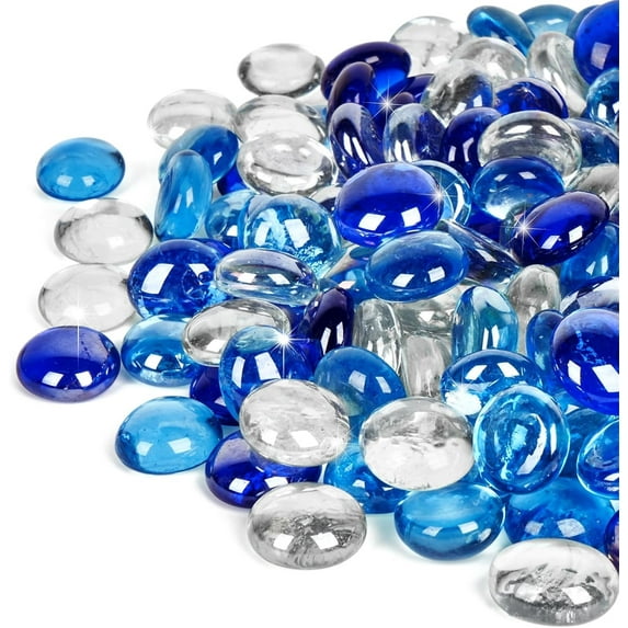 Flat Glass Marbles Blue Mixed Gemstone Vase Fillers Beads Glass Beads Decorative Pebbles Gemstone Floral Fish Tank Rocks for DIY Crafts Vase Fillers Fish Tank Aquarium (17-19mm,0.66lb/300g)