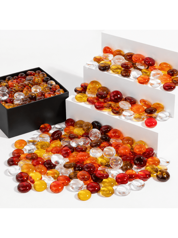 Flat Glass Marbles Stones Flat Bottom Marble Beads 17-19mm Smooth Stone Pebbles for Home Decoration Fire Pit Landscaping Glass Gemstone for Fish Tanks Flower Pots DIY Crafts (5Colors MixA)