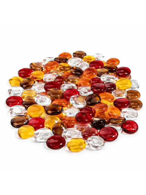Flat Glass Marbles Stones Flat Bottom Marble Beads 17-19mm Smooth Stone Pebbles for Home Decoration Fire Pit Landscaping Glass Gemstone for Fish Tanks Flower Pots DIY Crafts (5Colors MixA)