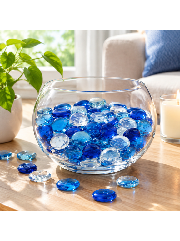 Flat Glass Marbles Stones Flat Bottom Marble Beads 17-19mm Smooth Stone Pebbles for Home Decoration Fire Pit Landscaping Glass Gemstone for Fish Tanks Flower Pots DIY Crafts (4Colors MixA)