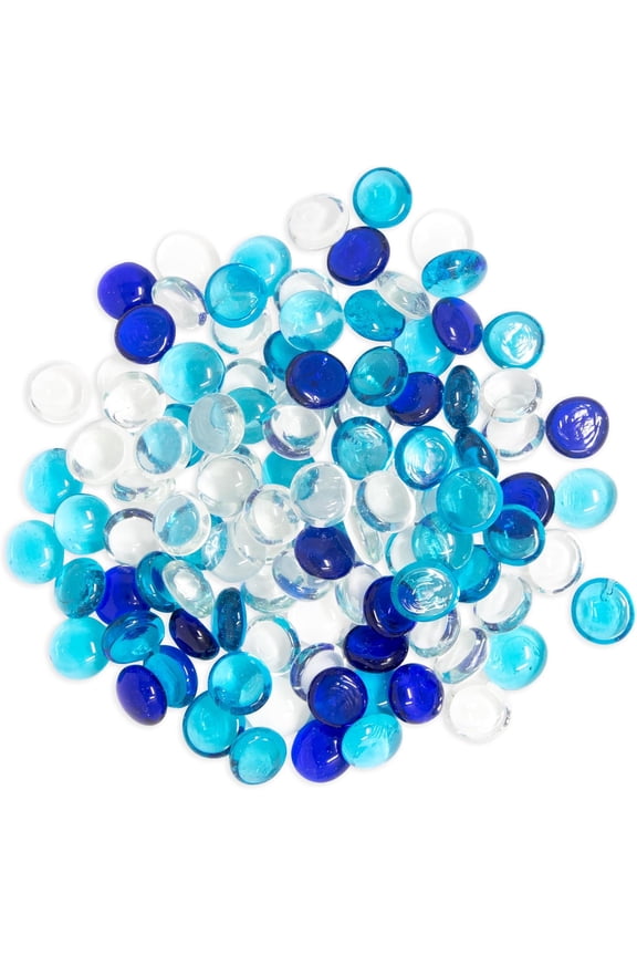 Flat Glass Marbles for Vases Blue Mix Glass Beads Pebbles Vase Filler (1 LB, Approx. 105 count)