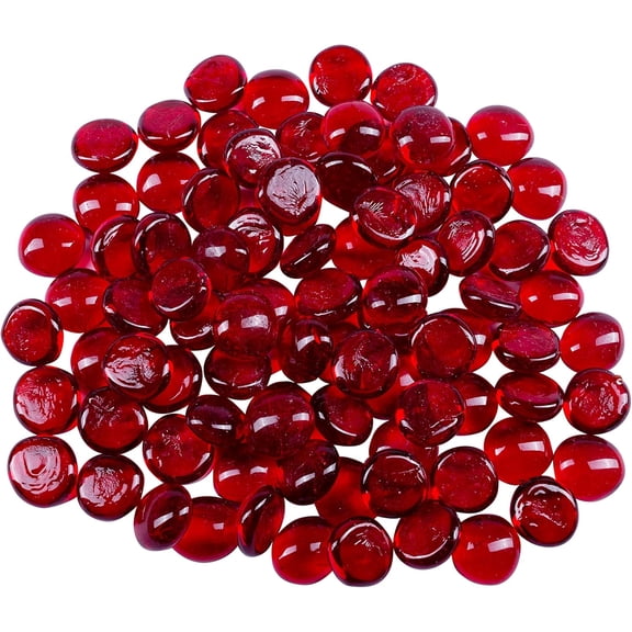 Flat Glass Marbles for Vases Red Glass  Beads Pebbles Vase Filler (1 LB, Approx. 105 count)