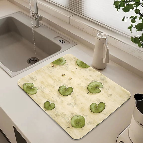 Flat Green Lotus Leaf Dish Drying Mat for Kitchen Counter Absorbent Drainer Mats (15.7X11.8Inch)