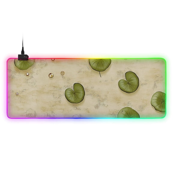 Flat Green Lotus Leaf RGB Gaming Mouse Pad Large Keyboard Mat Rubber Base 13 Light Modes