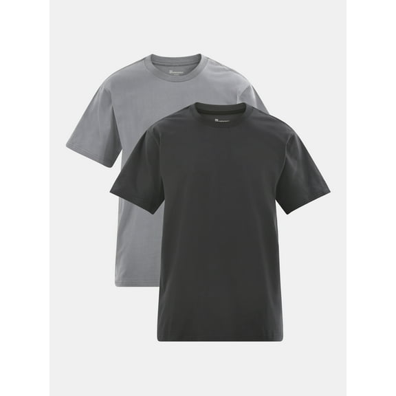 No Boundaries Flat Grey Basic Crewneck Tee with Short Sleeves, 2-Pack, Men's