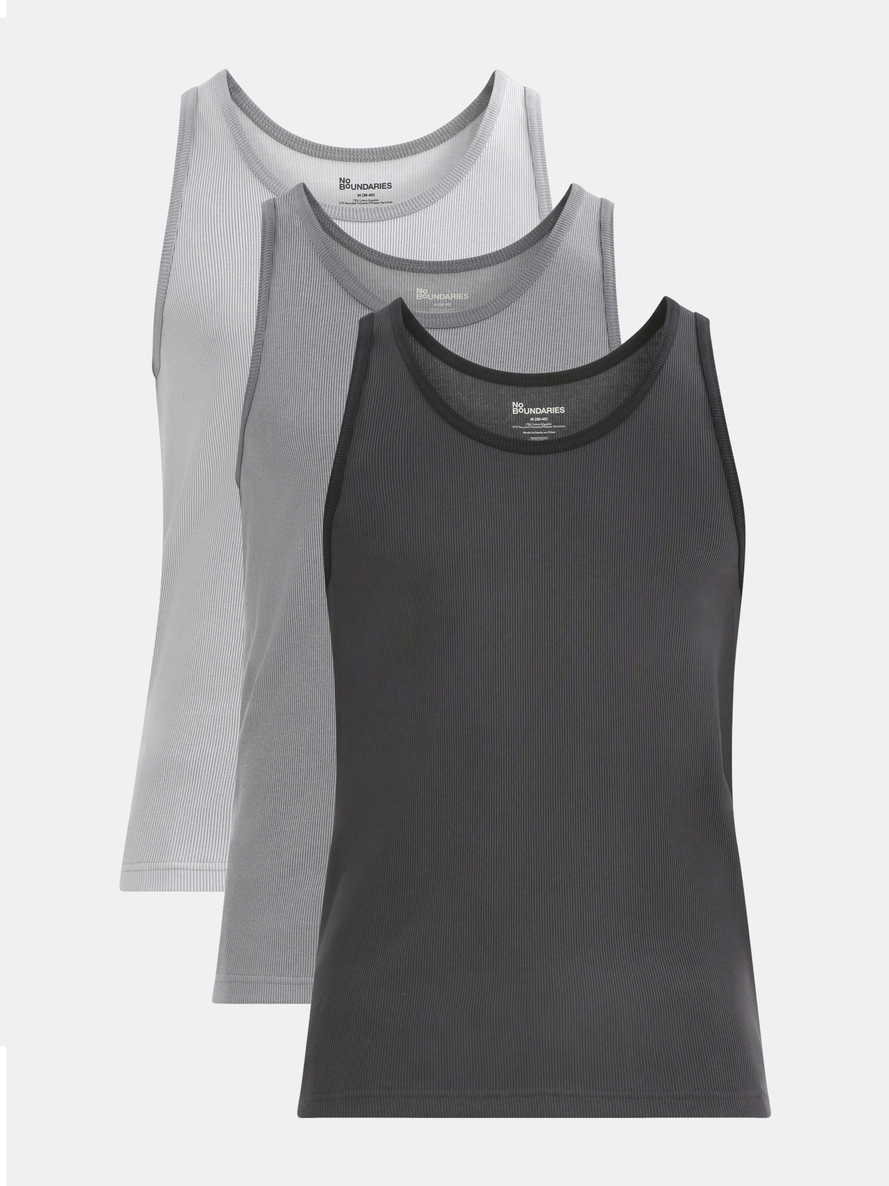 No Boundaries Flat Grey Basic Tank Top, 3-Pack, Men's