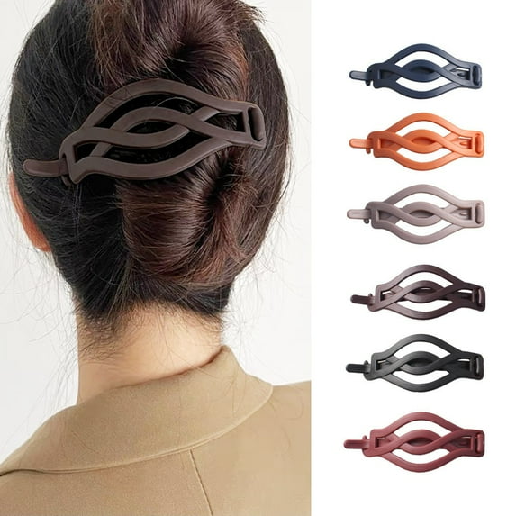 Flat Hair Clips | French Flat Round Resin Buckle Barrettes for Thick or Thin Hair | Vintage Pattern | Secure Hold Updos & Buns | 6-Color Set | 4.72"x1.97"