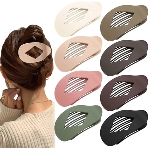 Flat Hair Clips for Women, 8 count Matte No-Slip Flat Claw Clips for Girls,Cute Large Hold No Crease Barrettes for Thick Thin Curly Hair, Styling Accessories&Gifts for Women (Neutral Color)