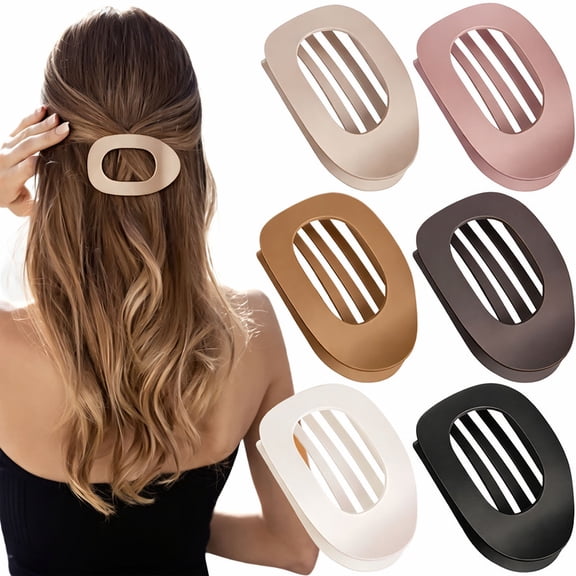 Flat Hair Clips for Women, 6 Pack Oval Lay Flat Claw Clips, Neutral Matte Hair Clips for Updos, Bun, Yoga, Driving