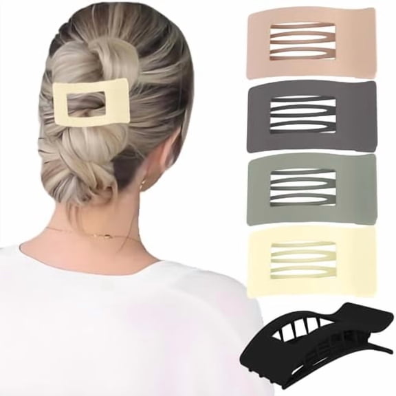 Flat Hair Clips for Women Girls, 5 count  Large Flat Claw Clips for Thick Hair,  Hold Grip No Slip Multicolor Matte