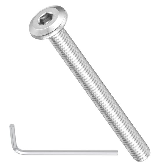 Flat Head Hex Socket Cap Screws Bolts(M6-1x60) 10Pcs, with Wrench Steel Hex Socket Furniture Bolts Countersunk Screws - for Furniture Woodworking Project, Silver Tone
