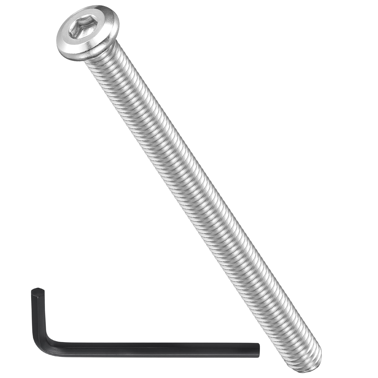 Flat Head Hex Socket Cap Screws Bolts(M8-1.25x100) 10Pcs, with Wrench Steel Hex Socket Furniture Bolts Countersunk Screws - for Furniture Woodworking Project, Silver Tone