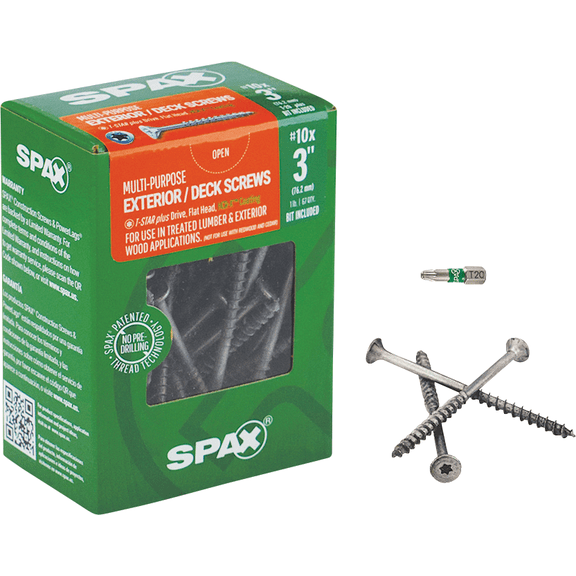 Flat Fastener - Flat Head Multi-Material Exterior Construction Screw - Pack of 12 Construction & DIY Use, Standard Hardware Spec