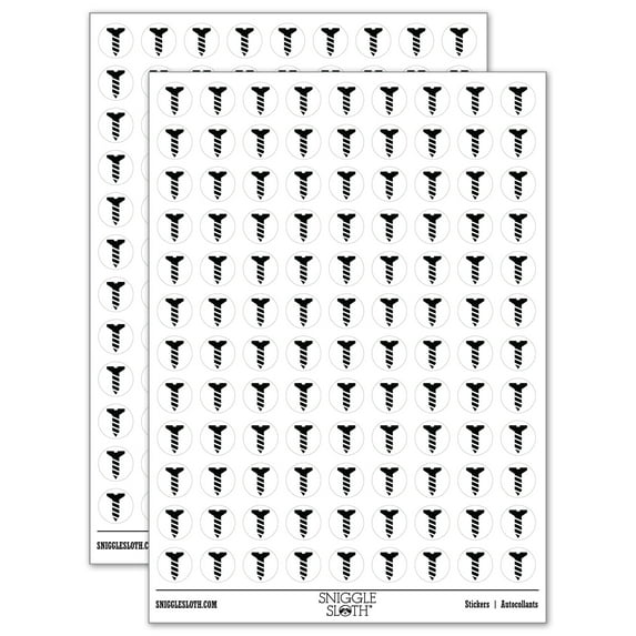 Flat Head Screw 200+ Round Stickers - White - Matte Finish - 0.50" Size