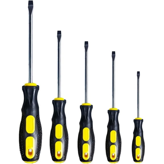Flat Head Screwdriver Set (5 Sets in the Following Sizes Slotted Screwdriver with Magnetic Tips. Soft Ergonomic Grip from Standard or Precision Flat Screwdrivers