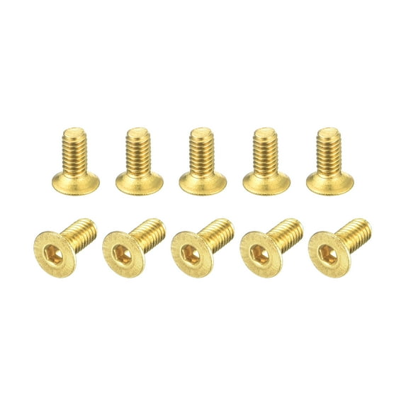 Flat Head Socket Cap Screws, M2.5-0.45x6mm Brass Inner Hex Drive Fasteners Bolts 12Pack
