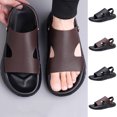 thumbnail image 1 of Flat Heel Slippers for Men 2025 Flat Heel Breathable Open Toe Summer Trendy Solid Color Slip-on Footwear Causal Summer Dressy Beach Shoes Black 6.5, 1 of 7