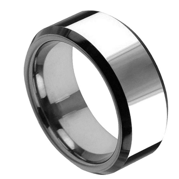 Flat High Polish Tungsten Black Beveled Edge Ring Size 6