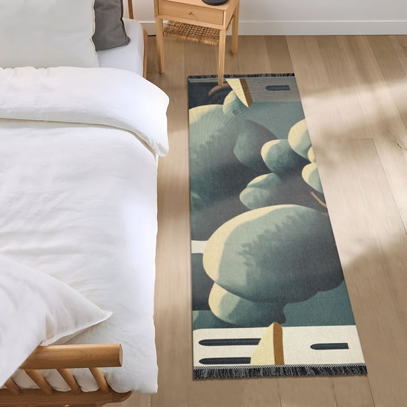 Flat Illustration Of Village with Trees Bedroom Runner Rug 2'x 6' Non Slip Carpet Indoor Home Area Rug Living Room