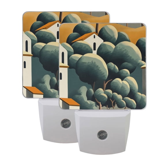 Flat Illustration Of Village with Trees LED Night Light with Smart Sensor Plug Into Wall Dusk to Dawn 2 packs