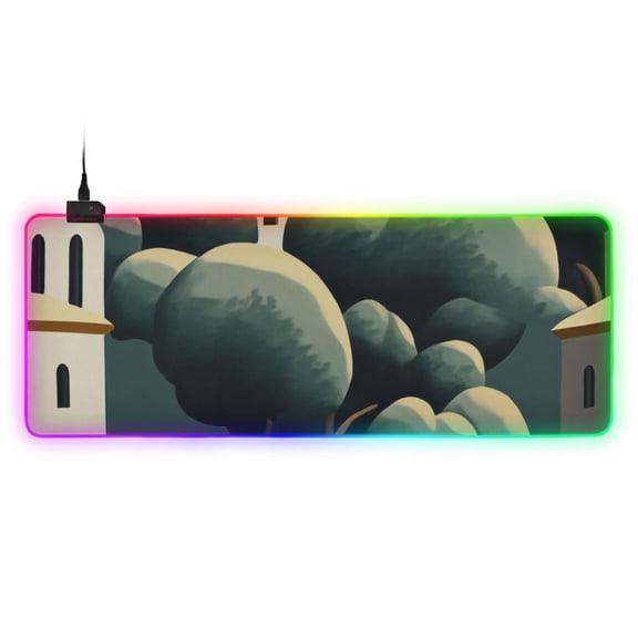 Flat Illustration Of Village with Trees RGB Gaming Mouse Pad Large Keyboard Mat Rubber Base 13 Light Modes