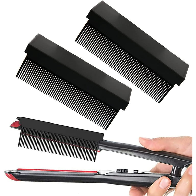 Flat Iron Comb Attachment Clip On nimble Comb for Flat Iron Fit Hair Straightening ladies Diy Hairdresser Straightening Comb Attachment. Black