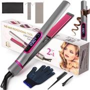 Hot Bee 2 in 1 Hair Straightener & Curler with LED Display, 100-230 C Adjustable Temperature, Flat Iron with Lock Plate, 360  Rotating Cord, Heat Resistant Gloves & Anti-scalding Silicone Mat