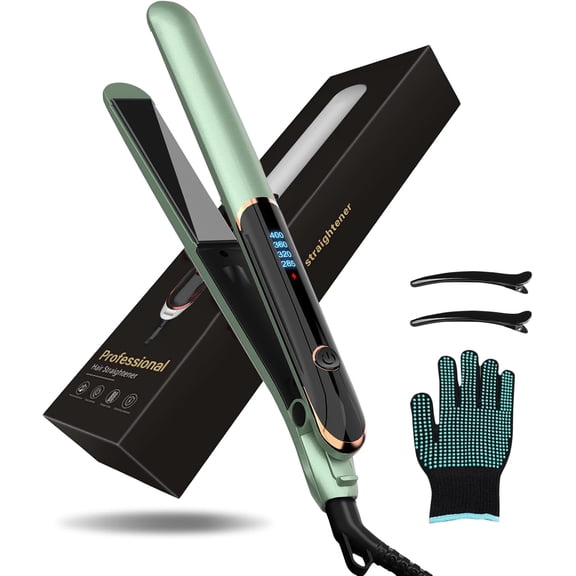 Flat Iron Hair Straightener and Curler 2 in 1 Plancha de Cabello 10s Fast Heat Up Flat Iron with Clear LCD Display Professional Ceramic Coating for Shinier & Smoother Hair,Hair Styling Tool
