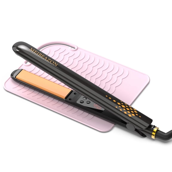 Flat Iron Hair Straightener and Curler - Professional Wet to Dry Straightener with 3D Floating Ceramic Plates, Travel Dual Voltage, LED Display, Fast Heat Up, Auto Shut Off, Silicone Mat