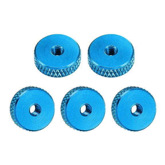 Flat Knurled Nut - M3 x 12mm x 4mm Thumb Nuts Lock Adjusting Nuts Aluminum Alloy Blue 5Pcs