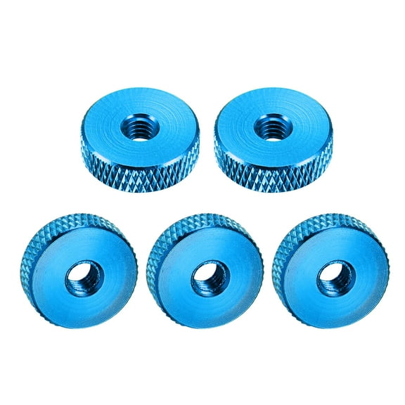 Flat Knurled Nut - M5 x 16mm x 5mm Thumb Nuts Lock Adjusting Nuts Aluminum Alloy Blue 5Pcs