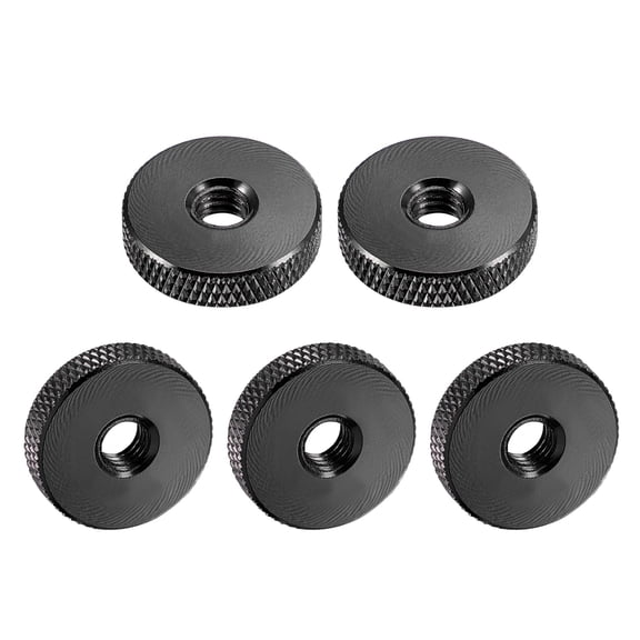 Flat Knurled Nut - M6 x 20mm x 5mm Thumb Nuts Lock Adjusting Nuts Aluminum Alloy Black 5Pcs