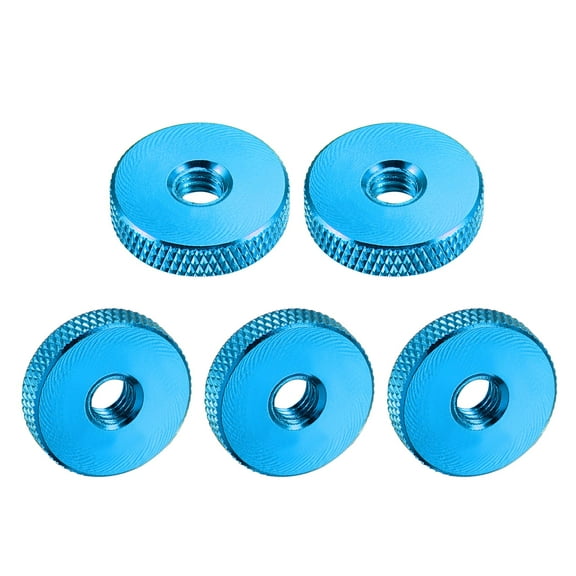 Flat Knurled Nut - M6 x 20mm x 5mm Thumb Nuts Lock Adjusting Nuts Aluminum Alloy Blue 5Pcs