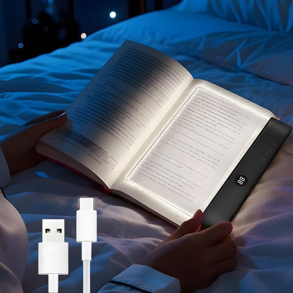 Flat LED Book Light for Reading in Bed with Clear Panel, Rechargeable Page Light, 3 Colors