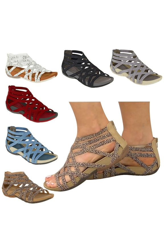 Flat Lace Open-toe Women's Shoes With Zipper Roman Women's Sandals Black qILAKOG Size 8