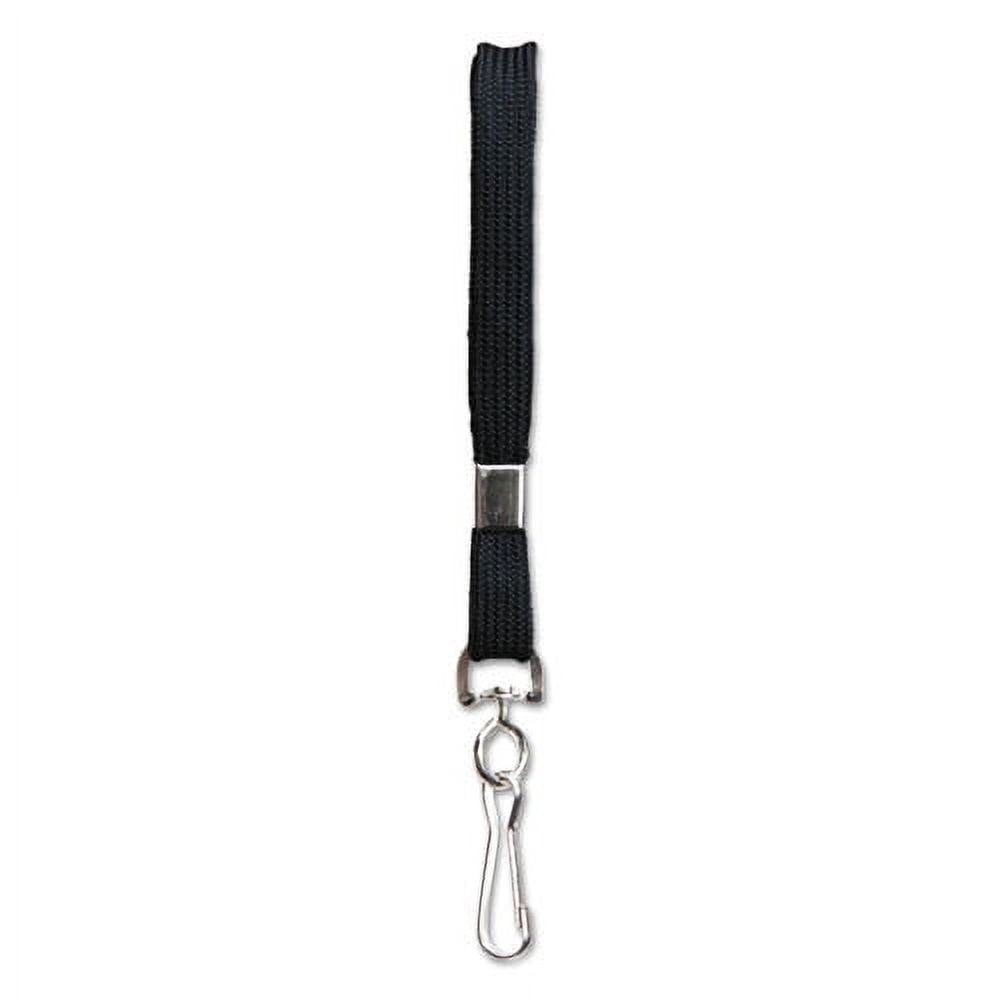 Flat Lanyard, Metal Hook Fastener, 36", Nylon, Black, 100/Pack | Bundle of 10 Packs