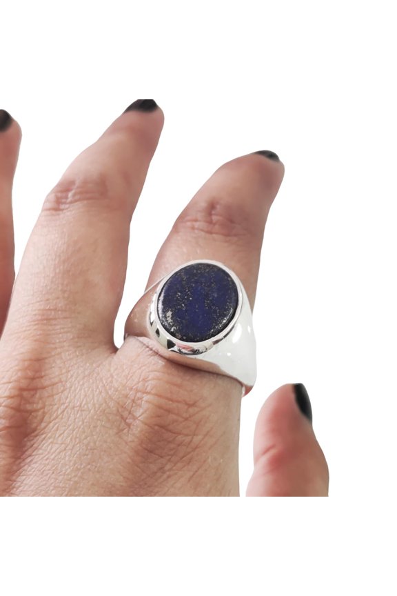 Flat Lapis Lazuli Mans Ring, Natural Afghani Lapis Lazuli, Silver Jewelry, 925 Silver Ring, Birthday Gift, Heavy Mens Ring, Arabic Design, Ottoman Style Ring, Christmas, Turkey Mens Signet Ring