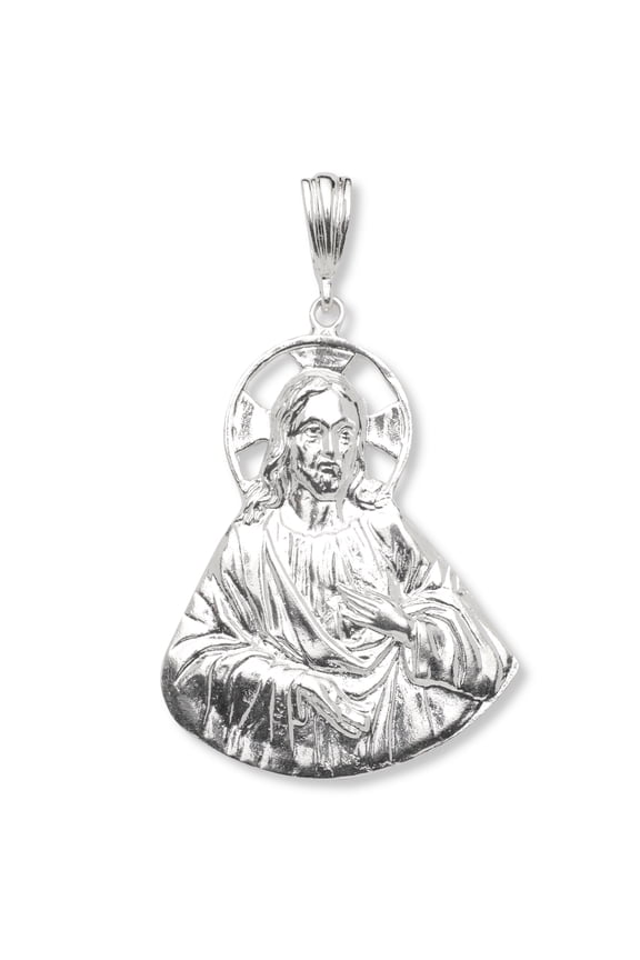 Flat Large Jesus .925 Sterling Silver pendant