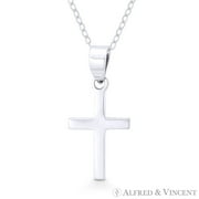 ALFRED & VINCENT Flat Latin Crucifix Christian Cross Pendant w/ Chain Necklace in .925 Sterling Silver