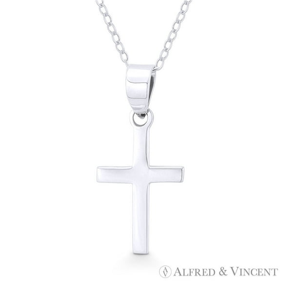 Flat Latin Crucifix Christian Cross Pendant w/ Chain Necklace in .925 Sterling Silver
