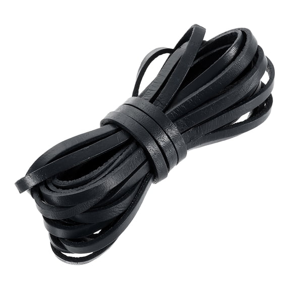 Flat Leather Cord, 5.5 Yard 6mm Leather String Strips Lacing for DIY Crafts Making Bracelet Purse Strap, Black