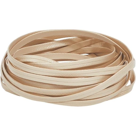 Flat Leather Cord 5.5 Yards 5mm Leather String 1mm Thick Double Sided Lychee Pattern Leather Strap Shiny Lambskin Leather Lace Strips Soft PU Leather Foldover Trimming for DIY Crafts Beige