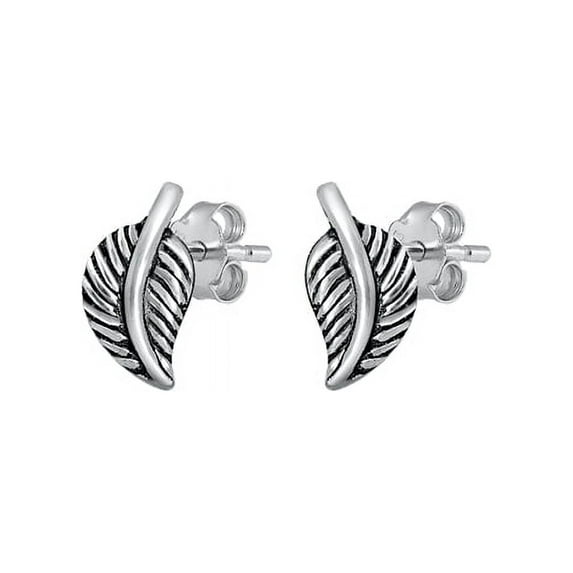 Flat Leaves Stud Earrings, Sterling Silver 925, Nature Jewelry With Gift Box