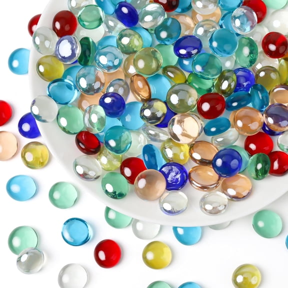 Flat Marble 0.95LB Mixed Color Flat Glass Beads 185PCS Small Glass Marbles 7 Color Clear Blue Pink Red Mini Round Pebbles for Vase Filler Aquarium Gravel DIY Craft Table Scatter Decor