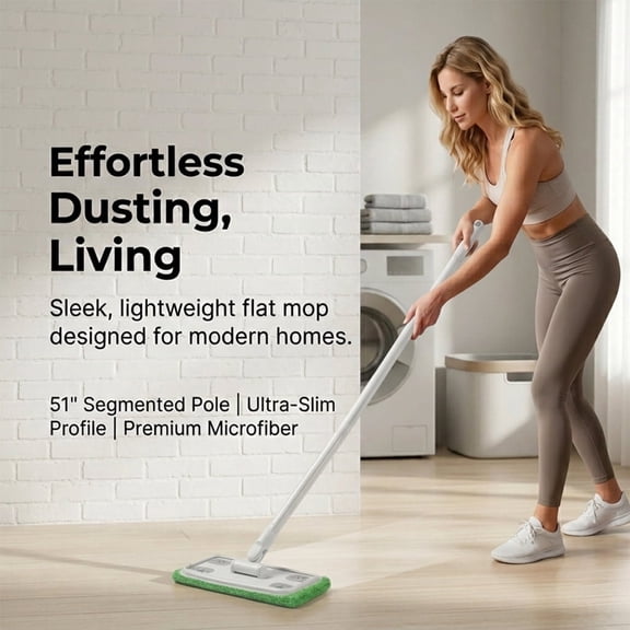 Reusable Microfiber Floor Mop System,51" Microfiber Dust Flat Mop with 2 Washable Chenille Pads and Wall Mount for Hardwood, Tile, and Laminate Floor