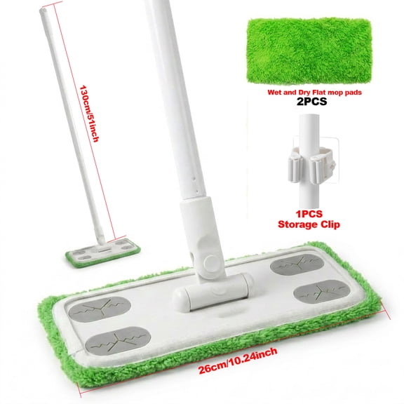 51" Microfiber Dust Flat Mop with 2 Washable Chenille Pads and Wall Mount for Hardwood, Tile, and Laminate Floor