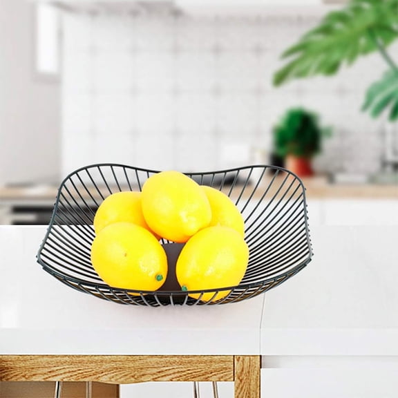 Flat Modern Black Fruit Bowl, Fruit Holder for Fruit and Vegetable Storage, Minimalism Wire Fruit Bowls for Kitchen Counter, Home Decor, Countertop, Table Centerpiece