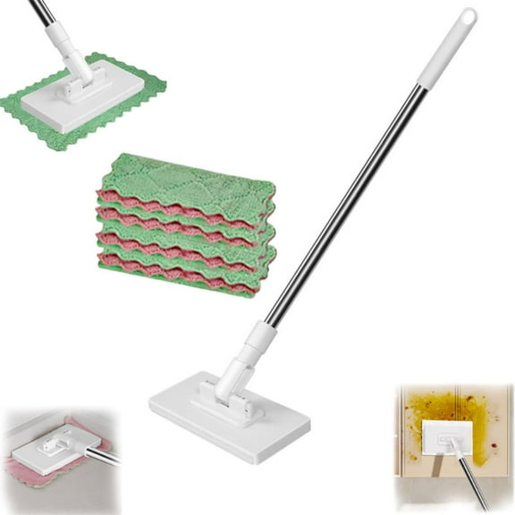 Flat Mop with 4 Disposable Cloths, Universal Clip Sweeper for Face Towels Wipes & Old Rags, Hands-Free Floor Wall Cleaner, No Washing Sanitary Dusting Tool, Wet Dry Hardwood Tile Mops White